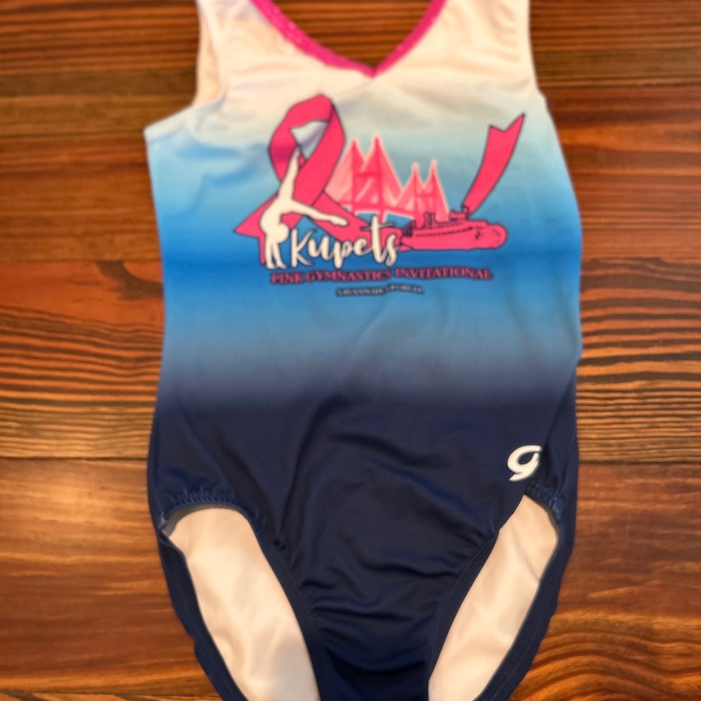 Blue and White Gymnastics Leotard